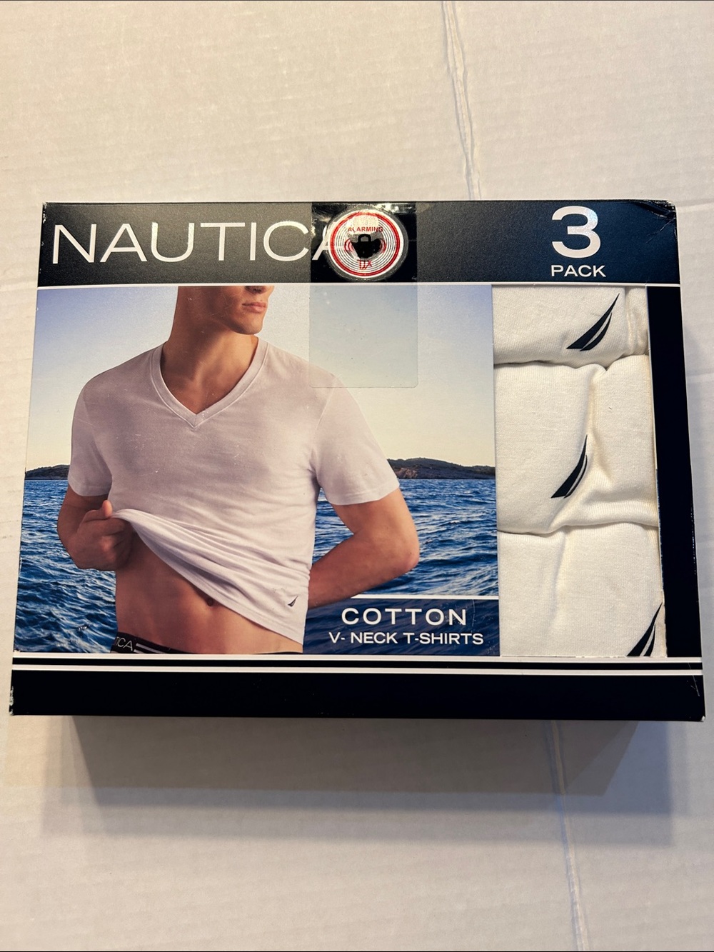 Nautica Men’s White V-Neck Cotton T-Shirts - 3 Pack Sz L (42-44)